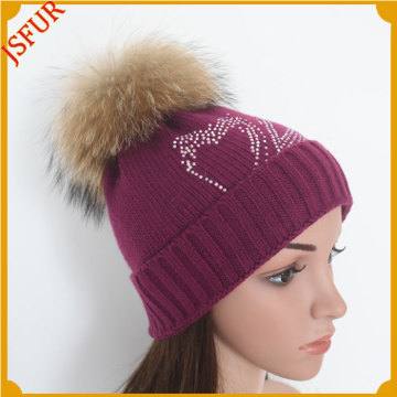 Jsfur Wholesale Raccoon Fur Bobble Hat Winter Women Hat