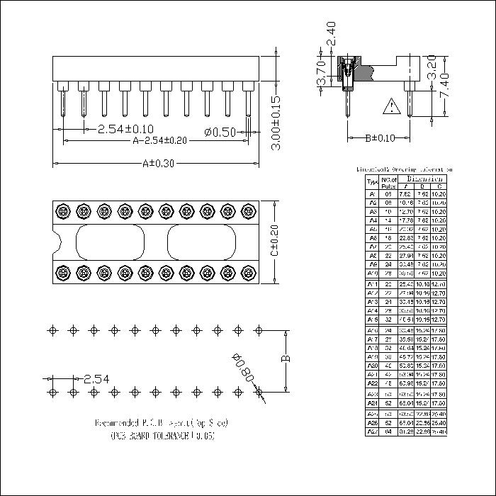 MIFES03-XXXX 2.54mm Dual-in-line Socket Straight DIP(H=3 L=7.4)