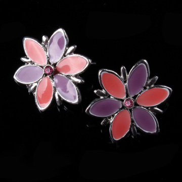 Ladies Custom Pink Resin Flower Magnetic Stud Earrings Dd-099