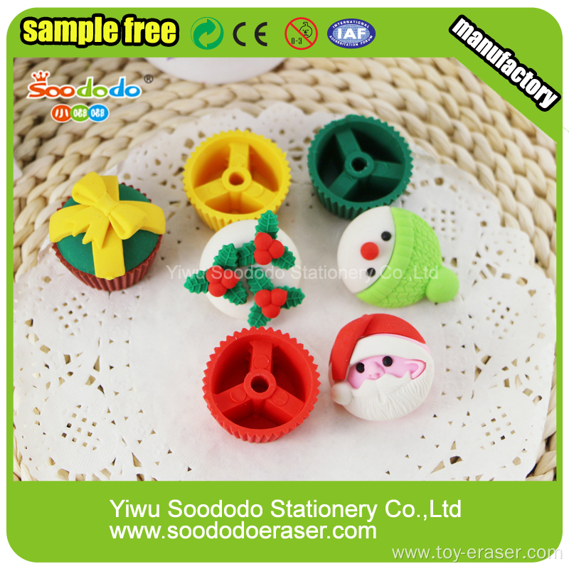 Wholesale Cute 3D Rubber Xmas Eraser Set For Christmas