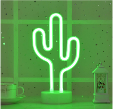 LED Cactus Neon Sign Lights with Stand Base - Battery or USB Operated