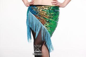 Short Blue Tassel Belly Dancing Hip Scarves In Performance