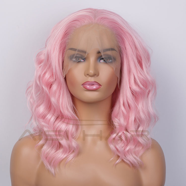 Aisi Hair Medium Long Wavy Pink Synthetic Wig Cosplay Body Wave Swiss Lace Wig Synthetic Lace Front Hair Wigs For Black Women