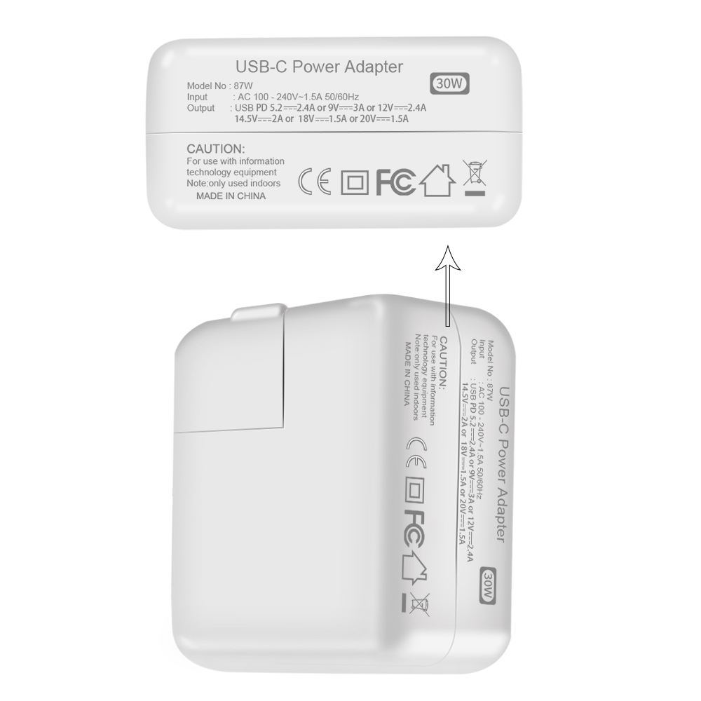 وافق FCC/CE/ROHS على 30W محمول USB-C PD شاحن الحائط