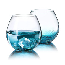 Blue Ice Crackle Stemless Wine Glasses - Hand Blown Lead-Free Glassware