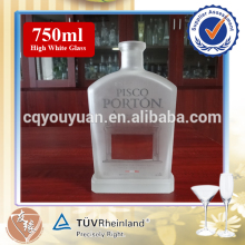 Custom label pisco liqueur empty transparent window frosted glass bottle 750ml