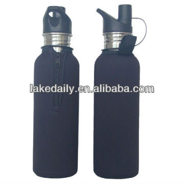 stainless steel water bottle with spout lid and leather sheath