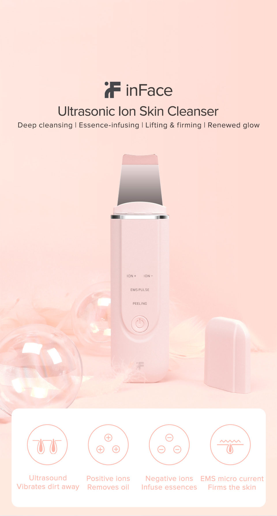 Facial Skin Ultrasonic Ion Cleaner Inface