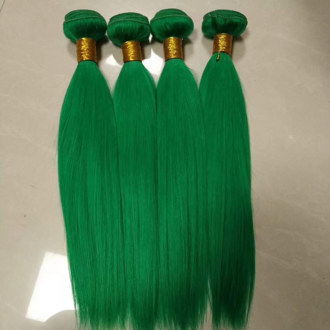 Factory Direct Price 10A Indian Green Color Brazilian Straight Human Hair Bundles Cuticle Align Virgin Human Hair Extension