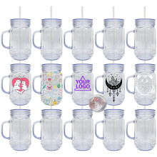 DIY Double Walled BPA Free Acrylic Snowglobe Mason Jar - 20oz, UV DTF Compatible, Pre-Drilled