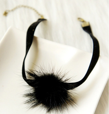 Black Velvet Choker Women Fur Ball Choker Pom Pom Necklaces