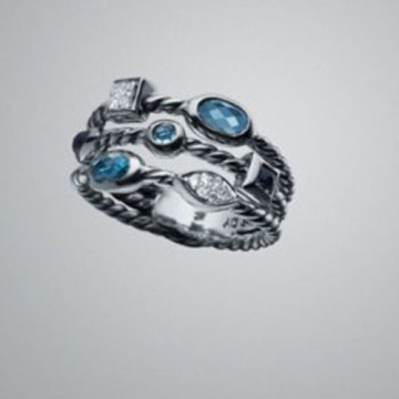 David Yurman Silver Jewelry Blue Topaz Confetti Ring