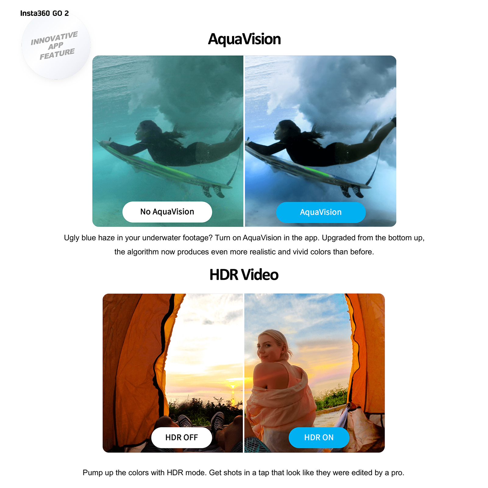 Sports Camera IPX8 4M Waterproof FlowState Stabilization Action Sport Camera Insta360 Go 2 Tiny Mighty Action Camera