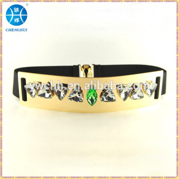 Elastic belt gold metal stretch belt rhinestone waist belt crystal waist belt
