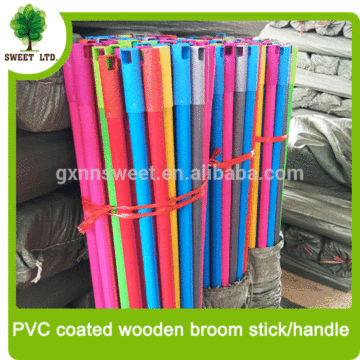 PVC coated wood broom stick straight wooden mop stick / handle with italian screw