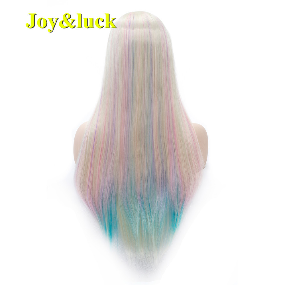 Long Straight Wig 24 inch Blonde Rainbow Colored Synthetic Wigs for Women Daily or Cosplay Wig Hair Style