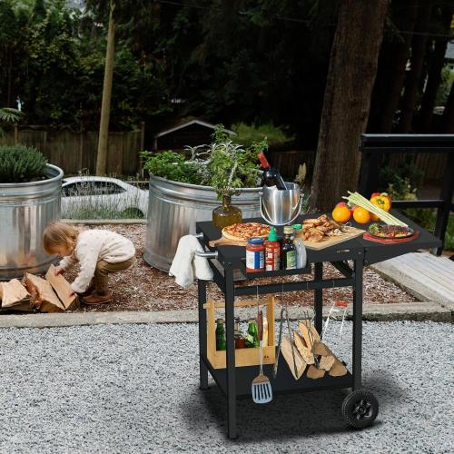 China Multifunctional Kitchen Cart with Double-Shelf Versatile Grilling Table Outdoor Movable Dining Cart Trolley Supplier