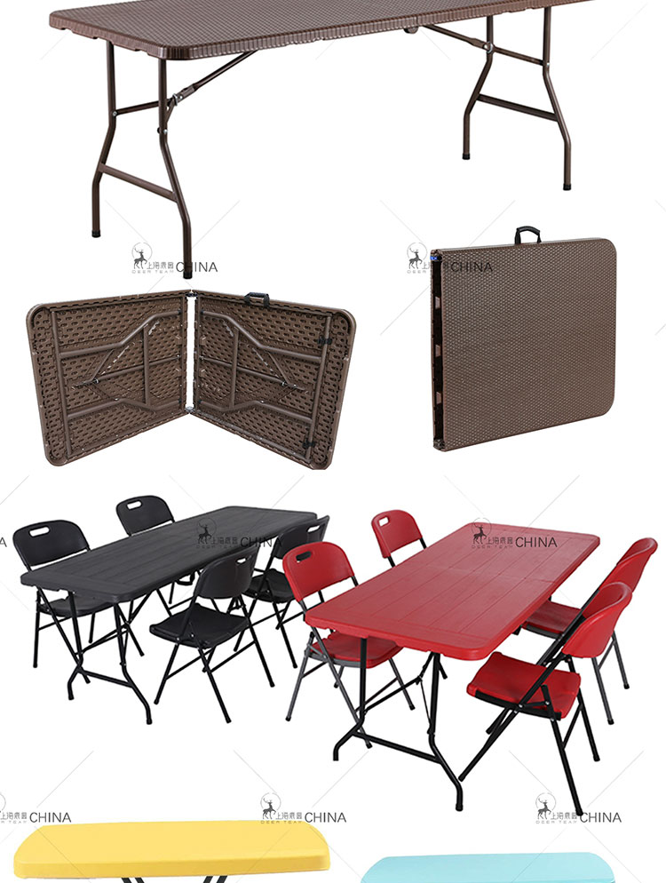 Wholesale 80CM wooden style HDPE top with metal legs cheap out door plastic round dining tables for dinner or picnic