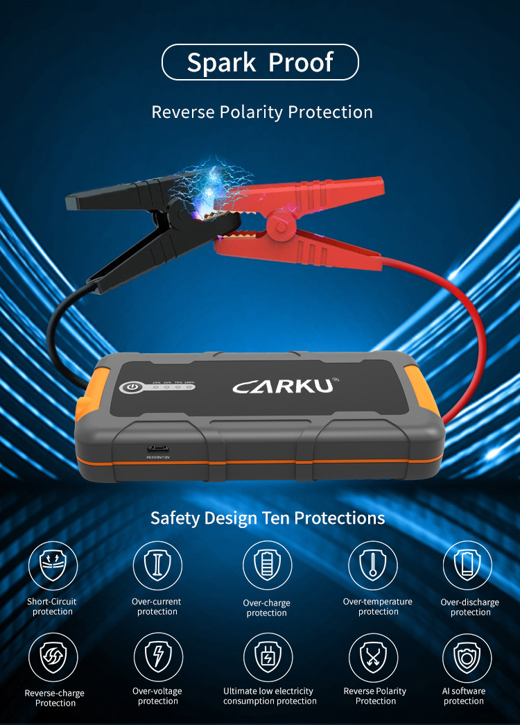 CARKU backup power solutions 6600mAh car battery jump starter kit if battery dead with wireless charger