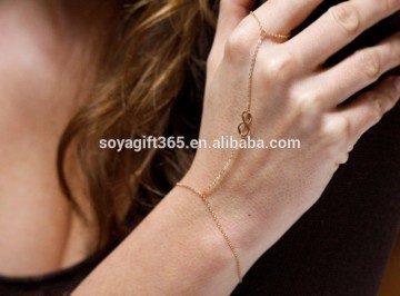 Infinity Love Bracelet Bangle Slave Chain Link Finger Ring Hand Harness Gold