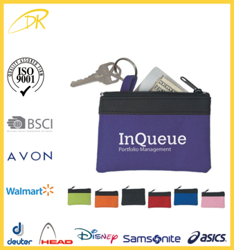 Promotional small plain coin pouch purse pouch, custom printed zipper pouch with key holder
