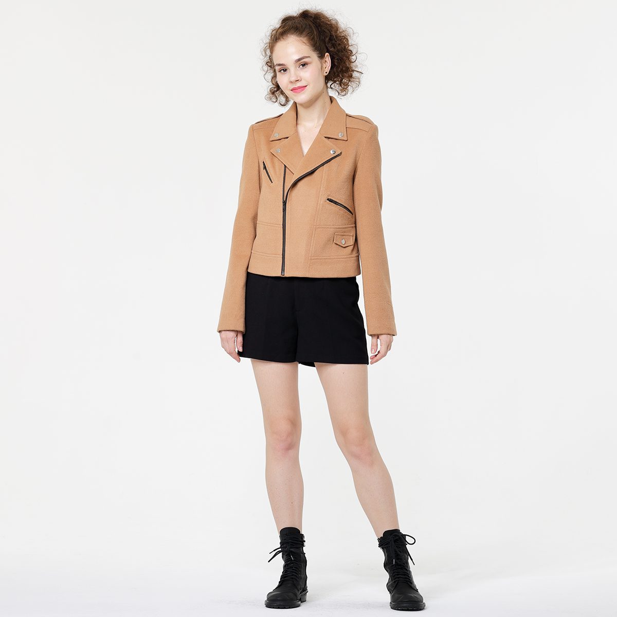 Brown Beige Woolen Slim Jacket Brown Beige Woolen Slim Jacket