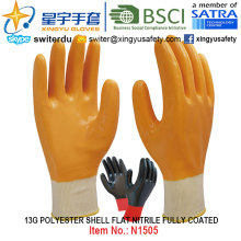 13G Полиэфирные оболочки Нитриловые полностью покрытые перчатки (N1505) Гладкая отделка с CE, En388, En420, рабочие перчатки