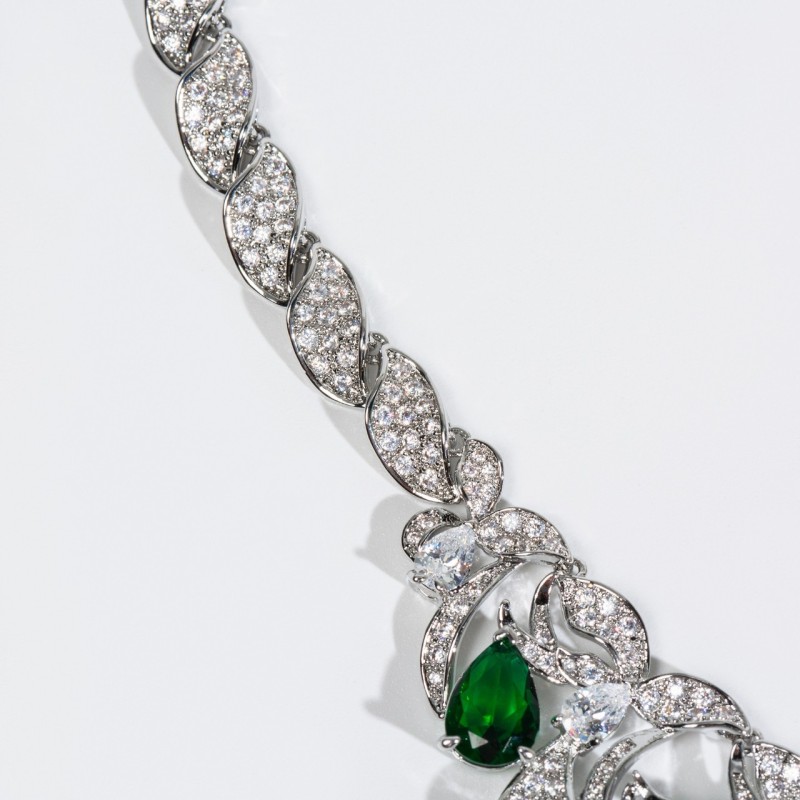 Lush Leaf Teardrop Bridal CZ Jewelry Set