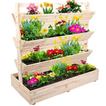 Bamboo Wood Rectangular Garden Planter - Outdoor Flower Pots Wooden Planter Box