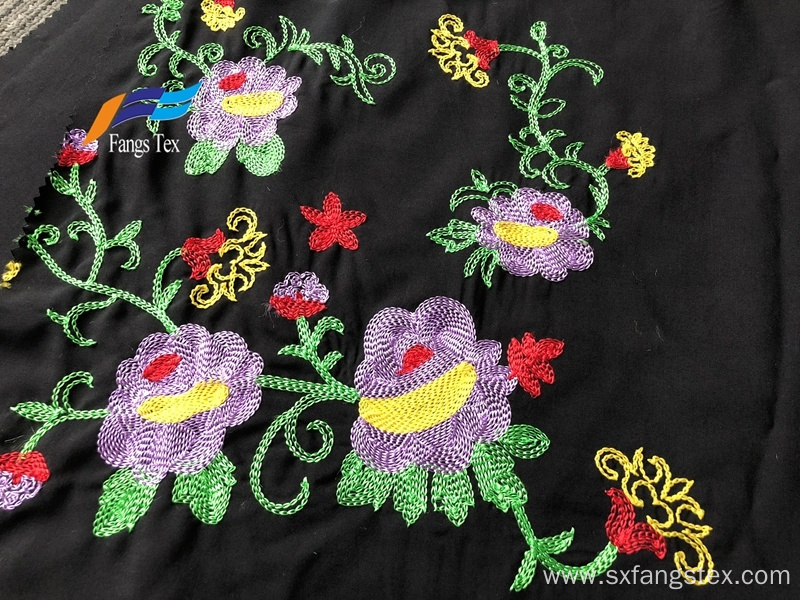 Formal Black 100 Polyester Wool Peach Embroidery Fabric