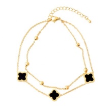 Ipw Gold Plated Black Shell Clover Single Bead Anklet