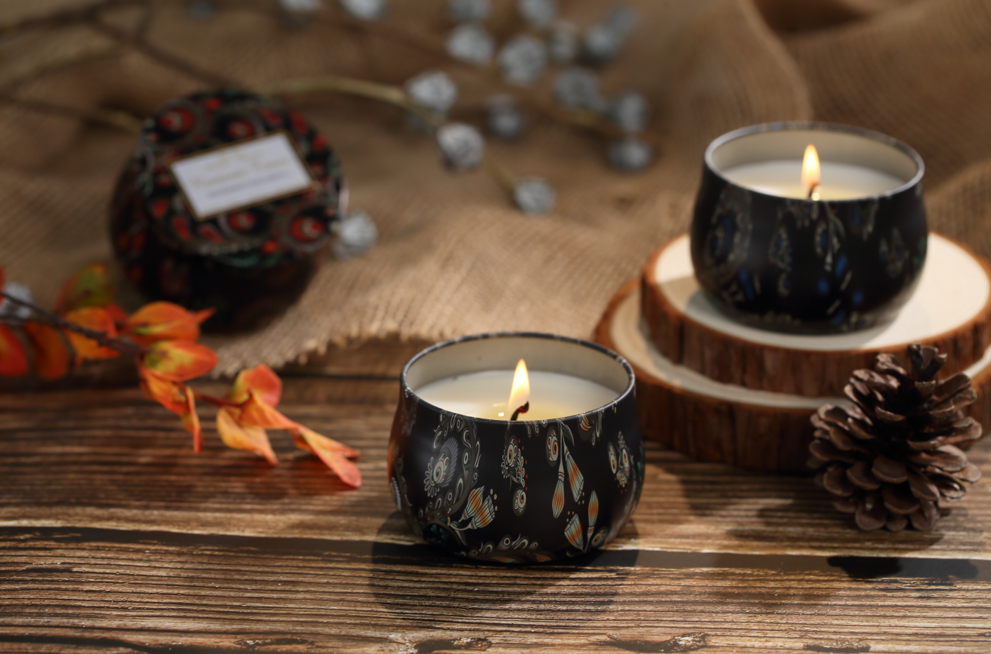 Phoenix tail pattern iron box Travel scented candles