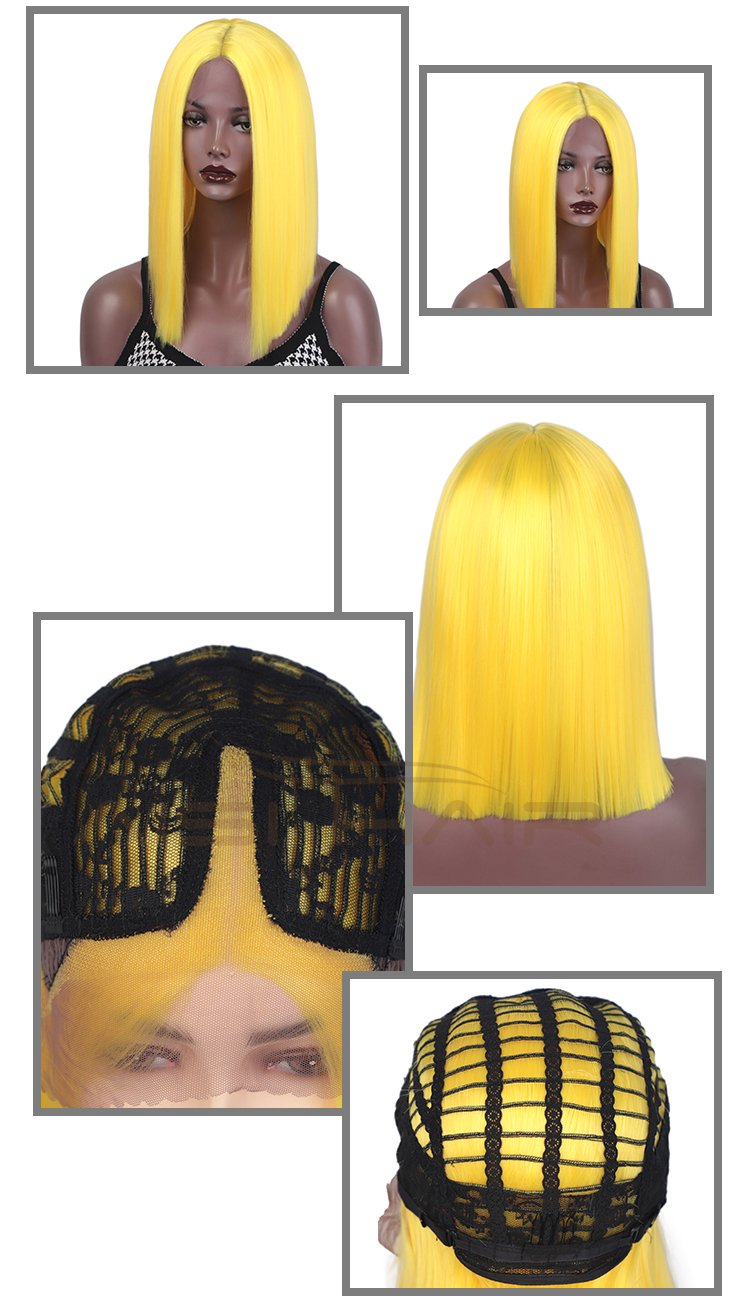 Aisi Hair Medium Long Yellow Wig Cosplay Front Lace Wig Middle Part Straight Silky Synthetic Lace Frontal Hair Wigs For Women