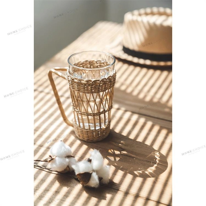 Hot Selling Household Rattan Cup Cover Heat Resistant Milk Glass