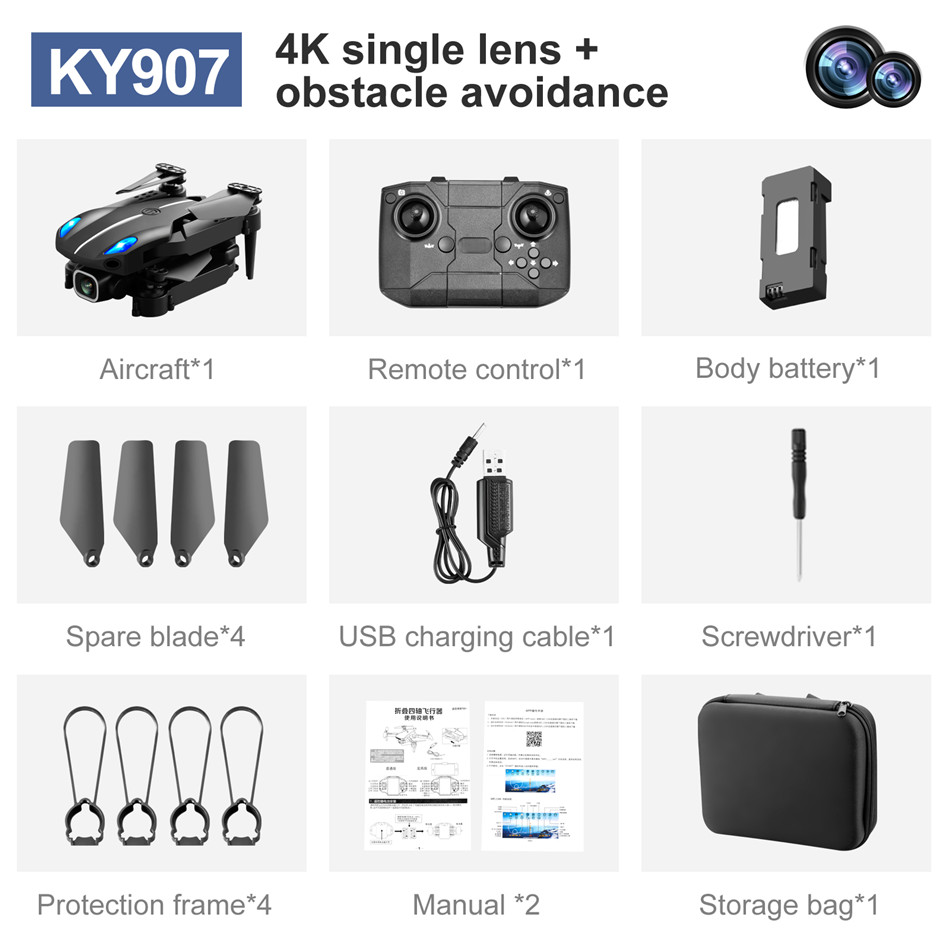Customizable camera drone KY907 4K Obstacle avoidence dual camera drone Gesture Photos and 50x zoom drone quadcopter