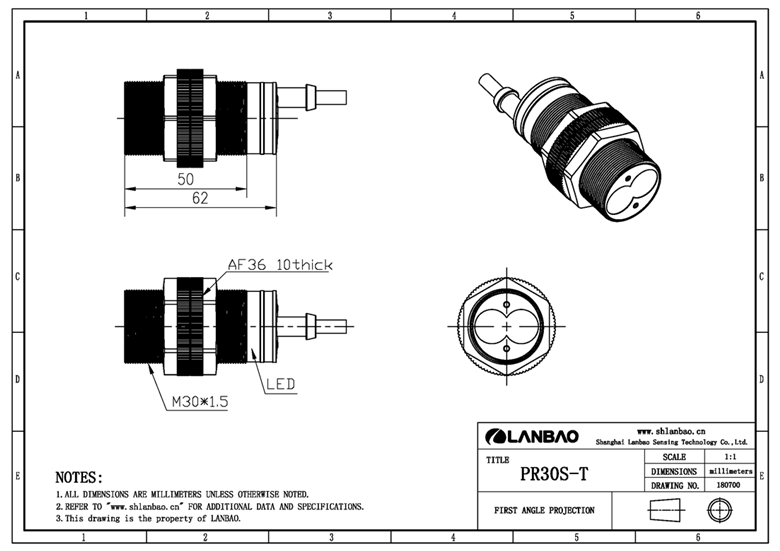 PR30S plastic cylindrical photoelectric sensor, through beam, plug(PR30S-TM20DNC-E2)