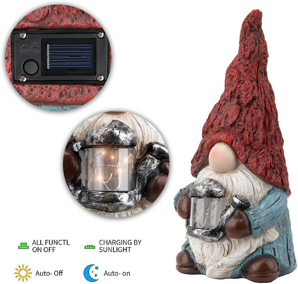 Patung taman gnomes lucu dengan lampu solar