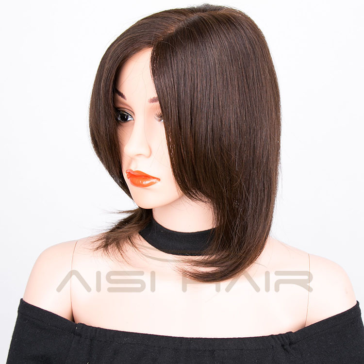 Aisi Hair Most Popular Brazilian  Human Hair Short Straight Brown Natural Wigs Silk Top Glueless Full Lace Wig