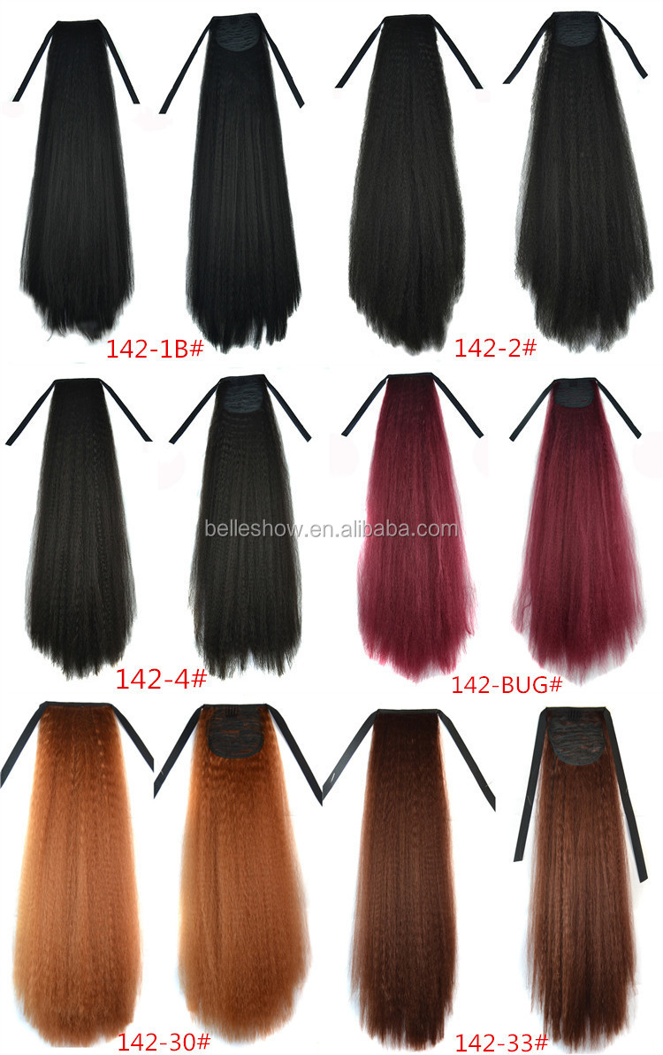 Hot sell drawstring Ponytail, premium synthetic fiber,100gr,28inch, various colors corn kinky straight ponytail