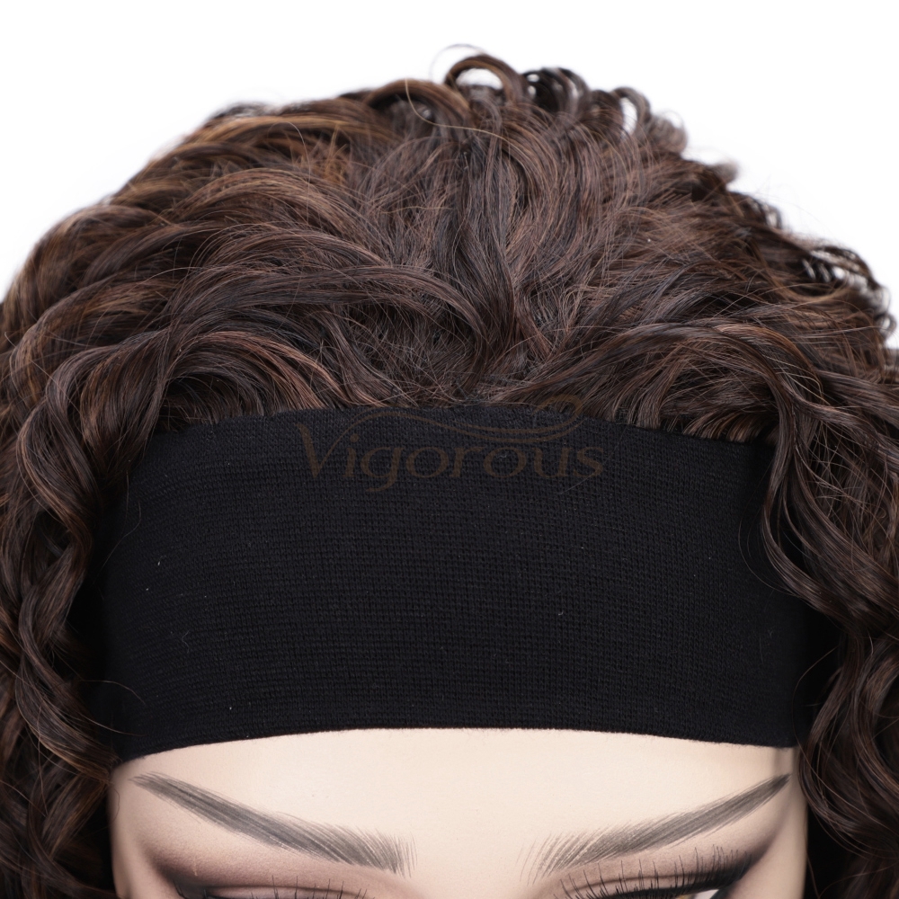 Vigorous Curly Synthetic Wigs for White Women Mixed Brown Colors African American Wigs Short 3/4 Half Wigs with Headband