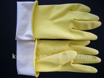 Yellow latex household gloves