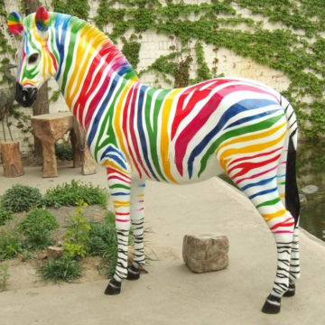 Animal Sculpture Decoration Life Size Resin Colorful Zebra Statue