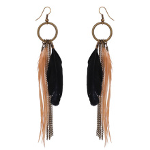 Antique Bronze Fashion Jewelry Chain Tassel Feather Earrings