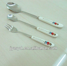stainless steel spoon fork with porcelain handle