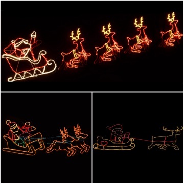 Lighted Animated LED Santa Sleigh Reindeer Outdoor Christmas Silhouette
