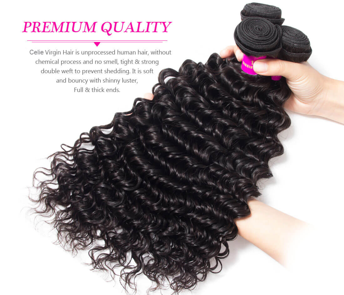 New Arrivals Deep Wave Brazilian Human Virgin Hair Bundles with Lace Frontal Closure Human Hair