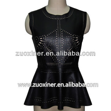 2014 fishion ladies wearing pu leather vest skirts