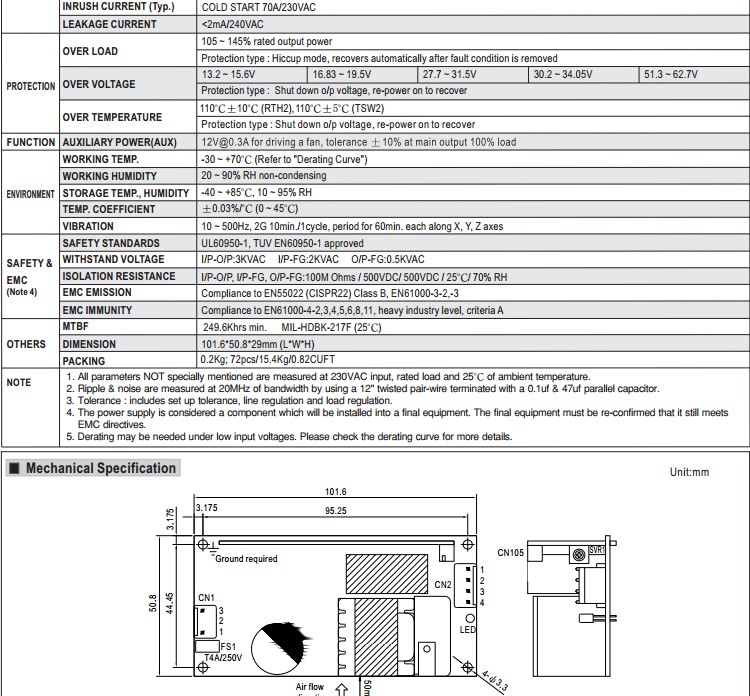 Mean Well EPP-100-24 100W 24V Open Frame Power Supply 24v with Pfc Function