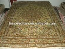 double knots bright soft yellow color handmade silk carpet