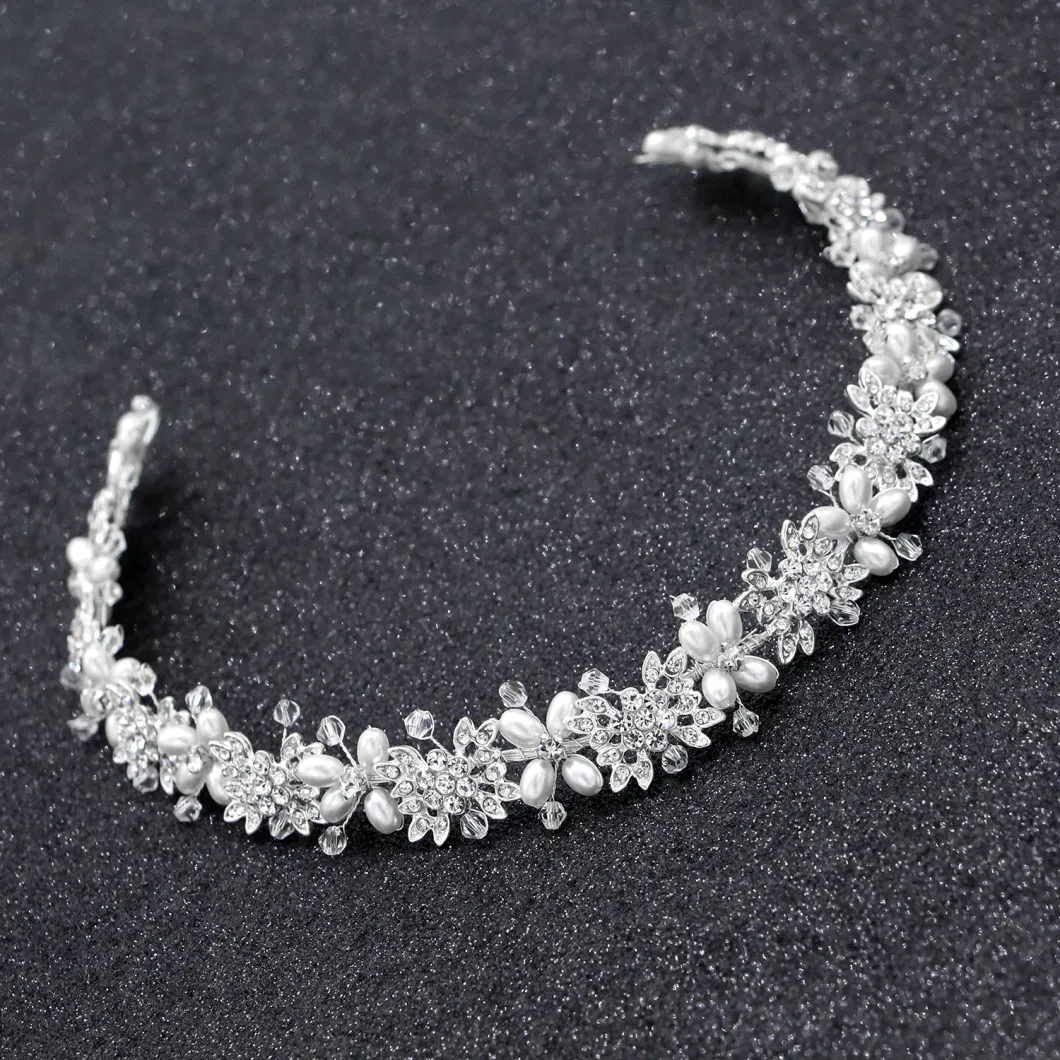 Handmade Women Crystal Rhinestone Bridal Wedding Flower Pearl Headband